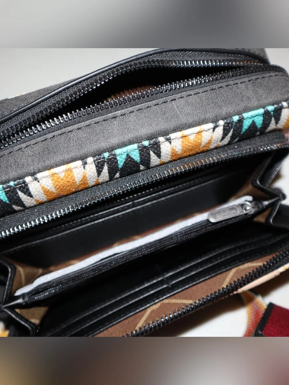 Wrangler Multicolor Aztec Crossbody with Teal, Red & Tan